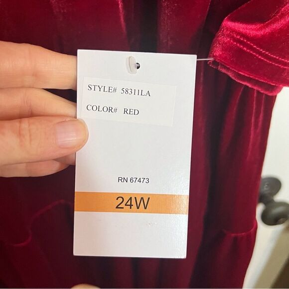 NWT Maison Tara Crushed Velvet Baby Doll Cherry Red Dress Size 24W Wedding Prom - Picture 5 of 11